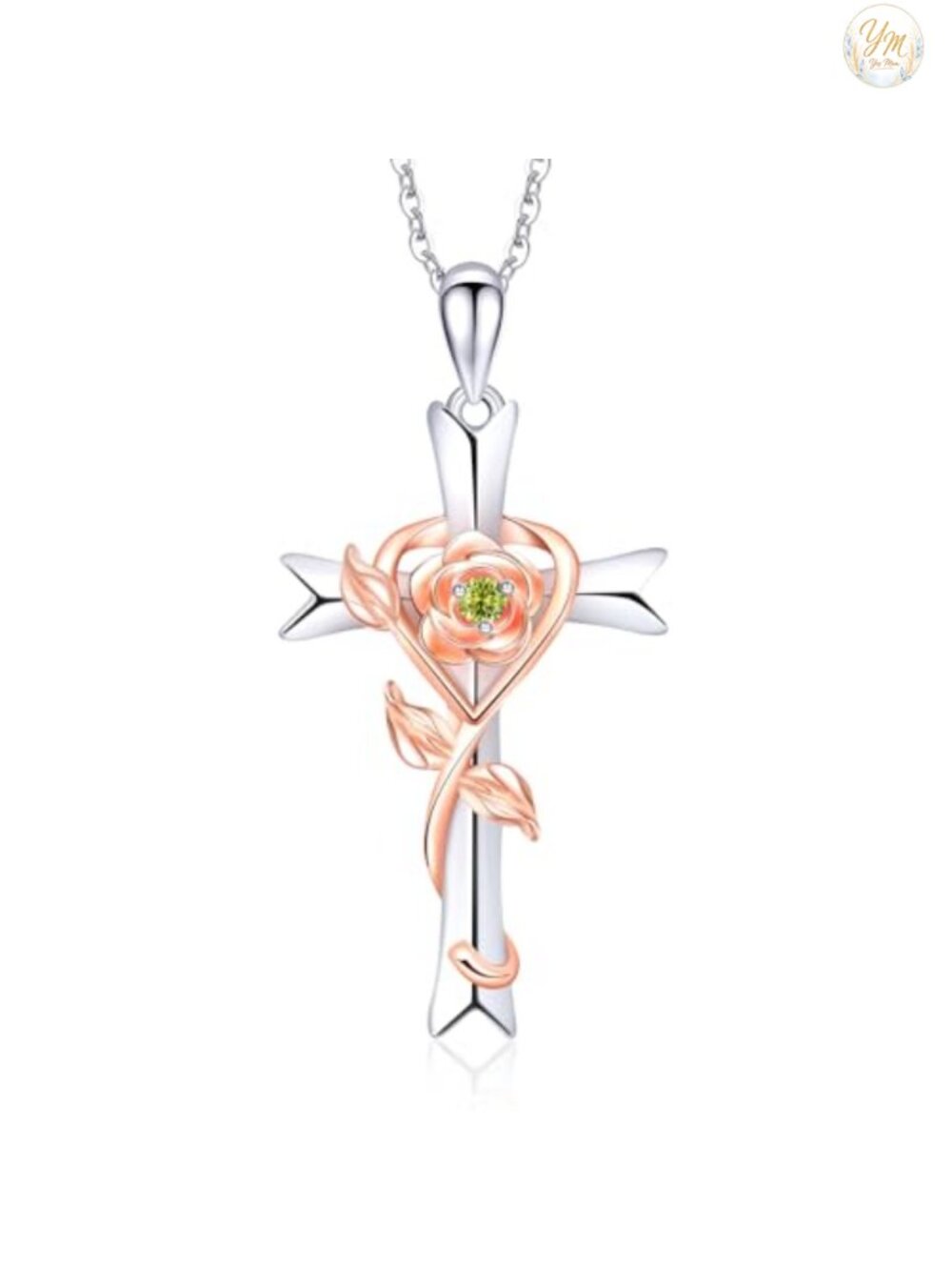 925 Sterling Silver Cross Birthstone Pendant Necklace for Women CZ Rose Plating